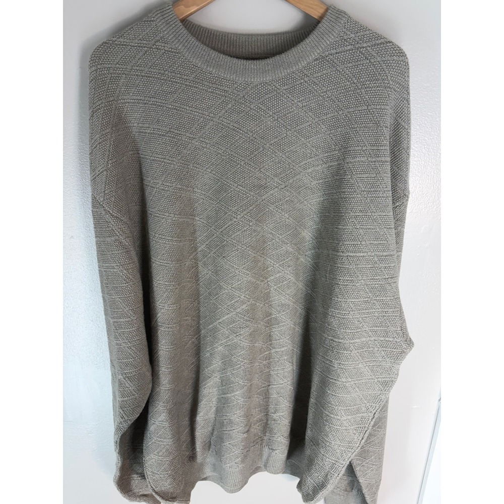 Cutter & Buck Mens XXL Fine Merino Wool Diamond Texture Crewneck Sweater Grey